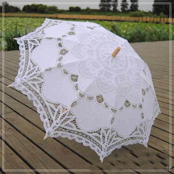 Guarda-sol de renda guarda-chuva de casamento guarda-chuva de renda elegante algodão bordado marfim battenburg h1015274x