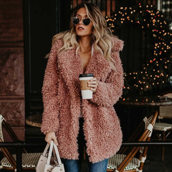 

womens winter coat thicken winter fluffy faux fur coat female casual jacket warm cardigan outwear streetwear plus size, Black
