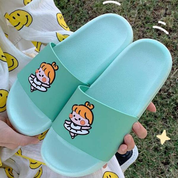 

summer shoes cartoon women slippers cute home slip on bathroom shower flip flops female casual beach sandals qq788 210625, Black