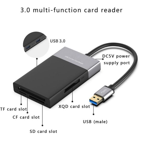 

hubs usb 3.0 cf memory card adapter hub sd reader read cards simultaneously for sd/tf/cf/xqd