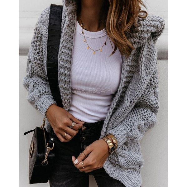 

women's knits & tees 2021 oversized pink hooded cardigan women fashion solid autumn winter knitted loose sweater coat jacket outwear mu, White