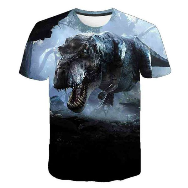 

new dinosaur t-shirt 3d boys and girls fashion clothes animal printed t-shirt childrens summer cartoon t-shirt, Blue