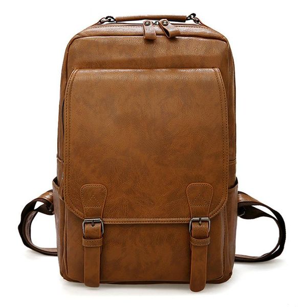 

backpack vintage men waterproof khaki pu leather travel bag man big capacity male mochila lapteenager backpacks