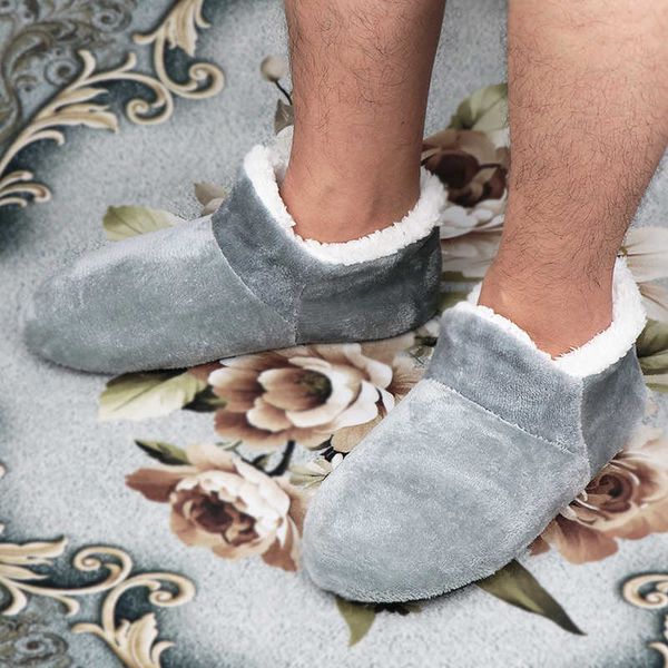 

house slippers male big size 48 winter slippers for men suede plush floor shoes lazy shoes soft warm socks slippers p0828, Black