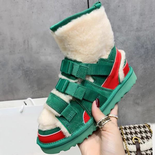 

2021 women's sandals new flat heel wool ankle boots women winter thick sole non slip and warm short boot outdoor real leather leisure s, Black