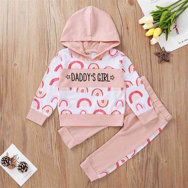 

winter children sets casual long sleeve o neck letter hoodies pink patchwork trousers cute 2pcs girls clothes 0-3t 210629, White