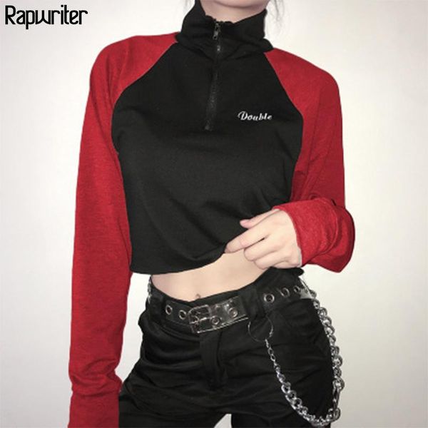 

women's hoodies & sweatshirts panelled turtleneck long sleeve sweatshirt crop women harajuku zip up pullover shirt sudaderas bluzy wint, Black