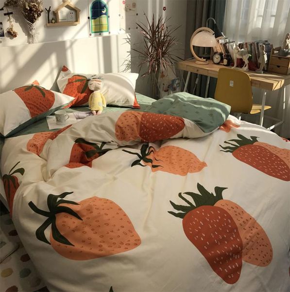 

bedding sets classic red green strawberry set,cotton twin full  home textile bed sheet pillow case quilt cover