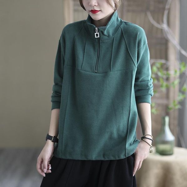 

women's hoodies & sweatshirts fairynatural fanshion female casual retro fall spring loose turtleneck design harajuku clothing korean st, Black
