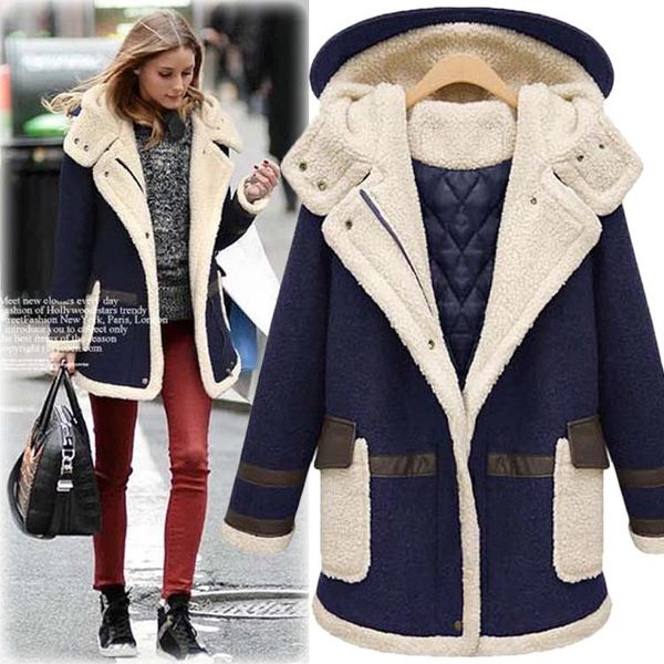 

women's down & parkas will single breasted high waist full code suit-dress 2021 winter thickening lamb coat loose long fund easy cotton, Black