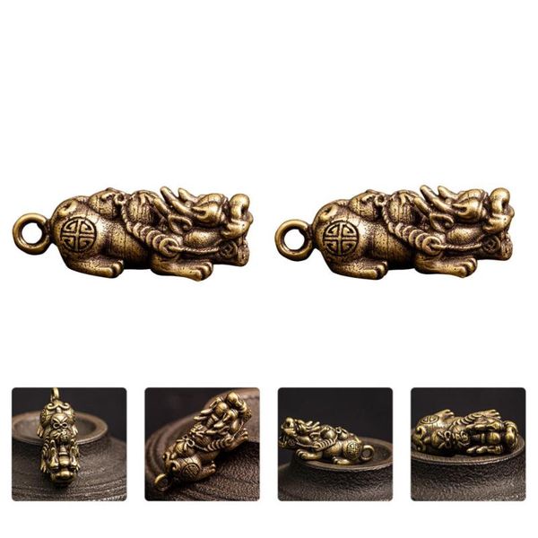 

decorative objects & figurines 2pcs copper pi xiu pendant exquisite home vintage chic ornament golden