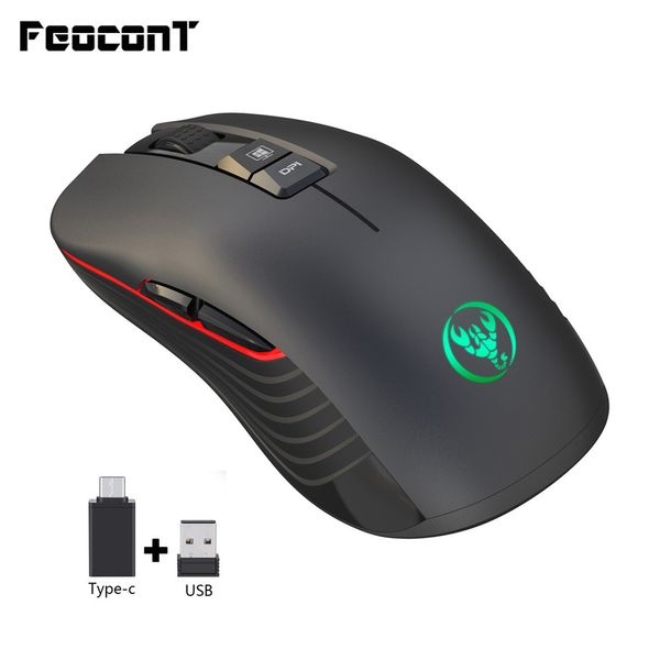 Sem Fio T30 7 Botão 3600 DPI Recarregável Mouse Mouse Com Adaptador Tipo-C Receptor USB MacBook Laptop Gamer Gaming