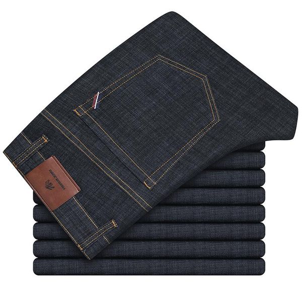 

men's jeans business casual thin middle-aged loose straight stretch denim trousers male spring summer high-end brand pants, Blue