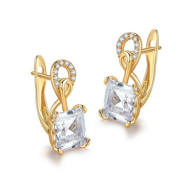

hoop & huggie white zircon square stone earrings rose gold color wedding female luxury crystal for women bridal jewelry, Golden;silver