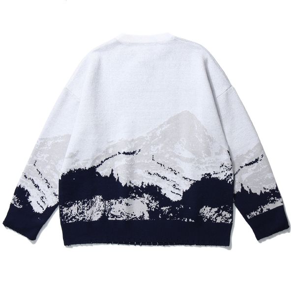 

snow 2021 new mountain knitted harajuku clothing hip hop pullover men streetwear sweater oversized winter 6mnx, White;black