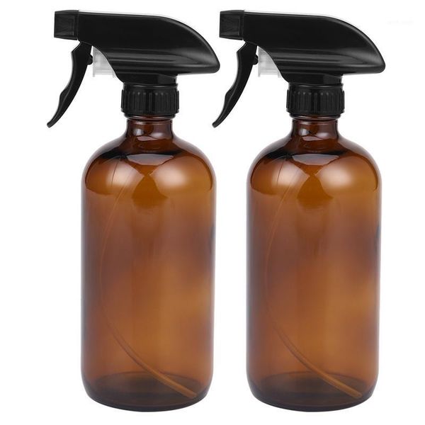 

storage bottles & jars empty amber glass spray with labels (2 pack) - refillable container for essential oils, cleaning products, or aromath