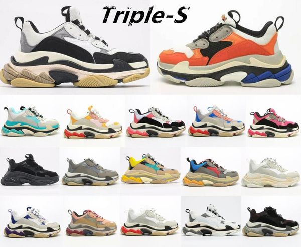 

2022 paris triple s clear sole men women casual shoes neon green balck white pink red metallic silver grey rainbow mens designer sneakers ma, Black
