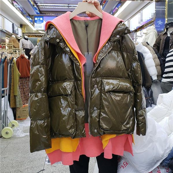 

women's jackets down winter jacket with hooded knitted stitching mid-length loose female warm coat arrivals, Black;brown