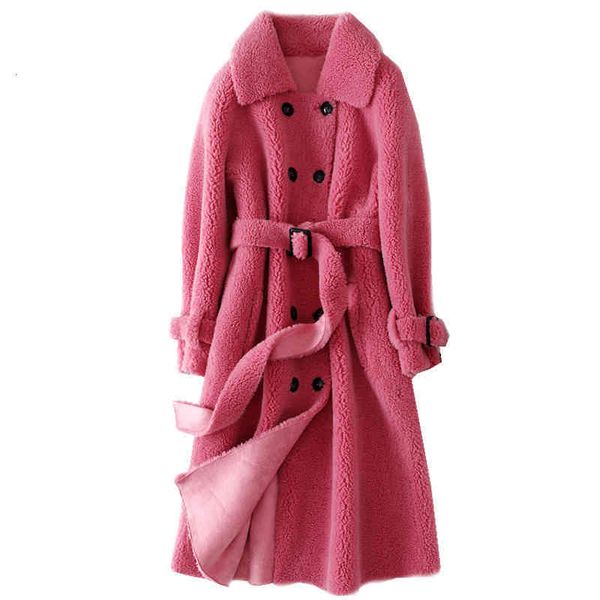 

women's wool & blends autumn winter long fur coat women korean sleeve granules sheep cashmere fur double breasted over g339 un3q, Black