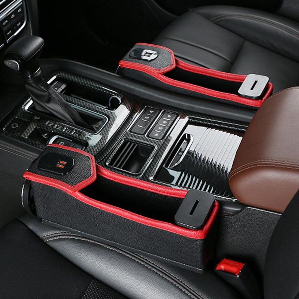 

car organizer seat crevice storage box cup drink holder auto gap pocket two usb charging interfaces voltage monitoring