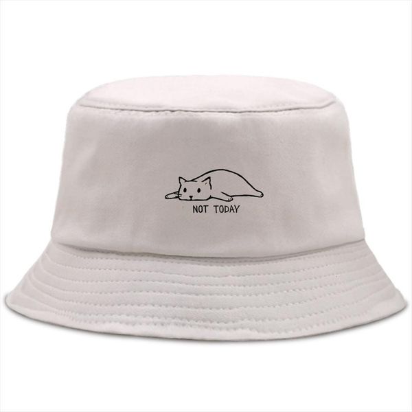 

not today cartoon cat fishermans caps summer outdoor bucket hats beach panama hat sun shade foldable fishing cap, Blue;gray