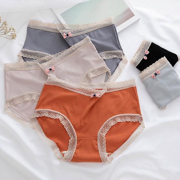 

women's panties cotton lace for women underwear solid color ladies fashionable bowknot plus size shorts, Black;pink