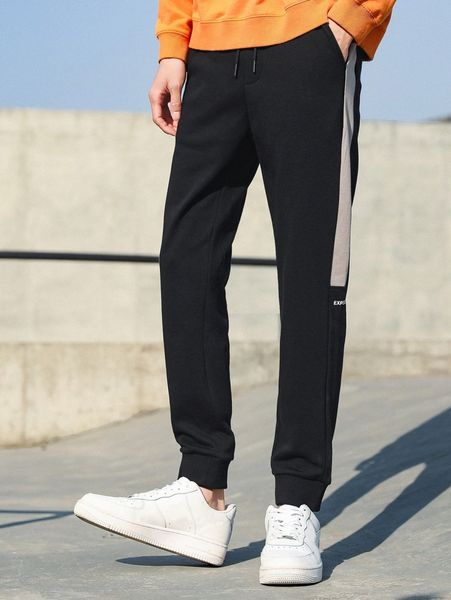 

men contrast side seam drawstring waist sweatpants s1pv#, Black
