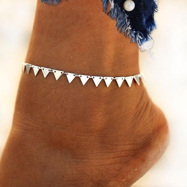 

anklets triangle geometry anklet foot chain summer bracelet charm tassel sandals beach jewelry gift, Red;blue