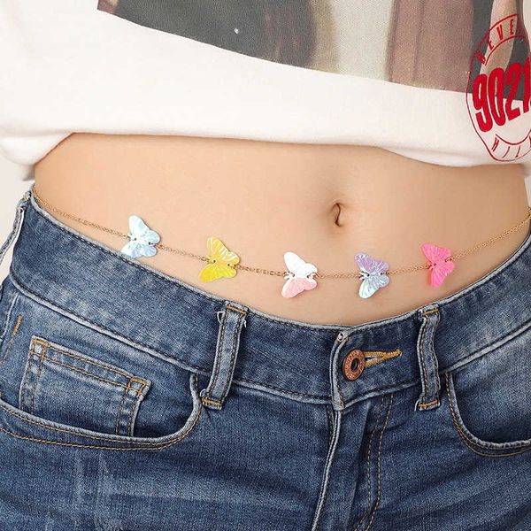 

dz0181 jewelry personality fashion fantasy butterfly waist simple beach body chain, Silver