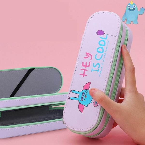 

pencil cases pink dinosaur pattern style case simple large-capacity canvas double-layer student stationery