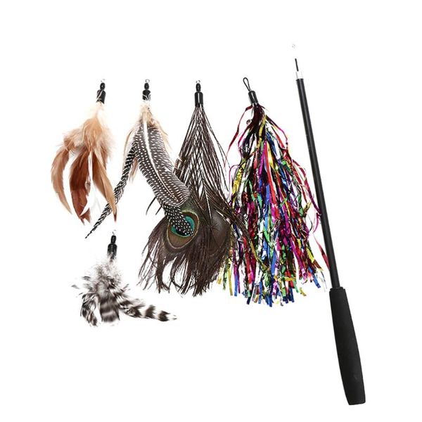 

cat toys 6pcs 3 sections interactive wand feather training funny stick teaser