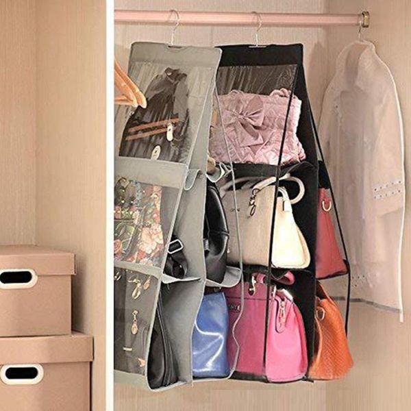 

storage boxes & bins 6 pocket hanging bag organizer wardrobe transparent for handbag closet shoes door wall sundry hanger