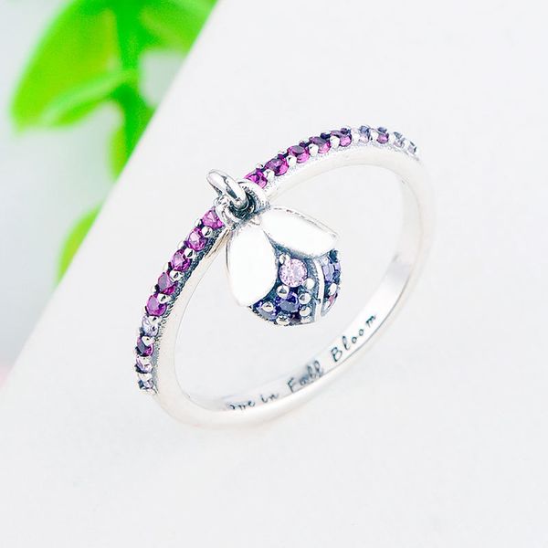 

2021 women party gift fashion jewelry 925 sterling silver ring peach blossom love in full bloom with pink crystal, Slivery;golden