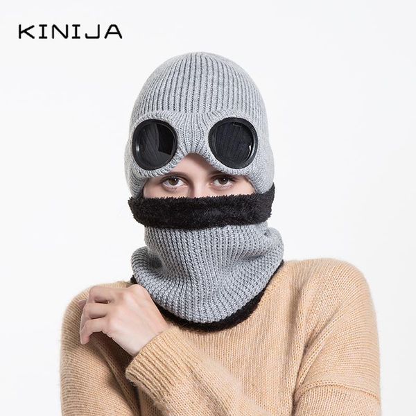 

hats, scarves & gloves sets kinija windproof glasses hat+scarf two-piece set outdoor cycling thicken velvet thick winter wool hat knitting n, Blue;gray