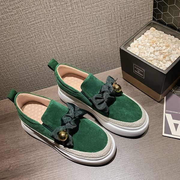 

womens genuine suede leather thick sole platform flats loafers leisure soft comfort bowtie korean style casual moccasins shoesdress shoes, Black