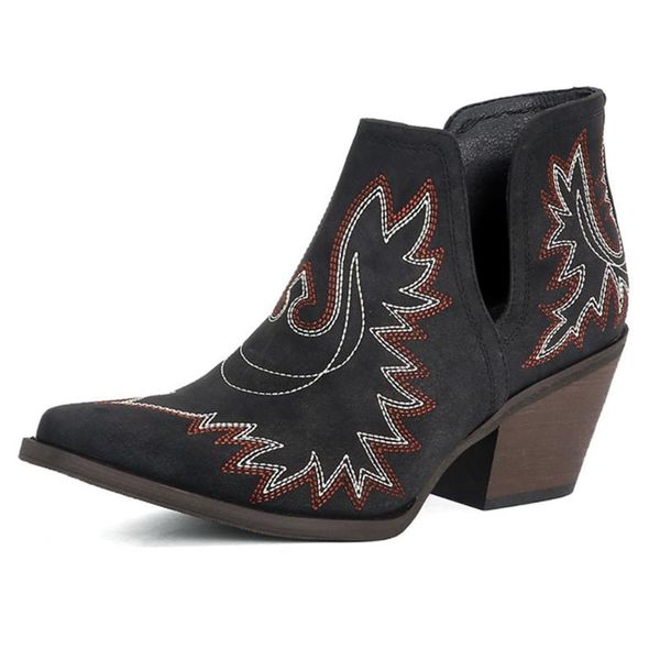 

boots female western flock chunky heels vintage spring autumn great quality shoes women ankle big size 43, Black