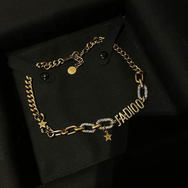 

special offer 70% off new family necklace, brass, old choker, exaggerated personality, thick chain, hip hop style, ja letter, clavicle chain, Silver