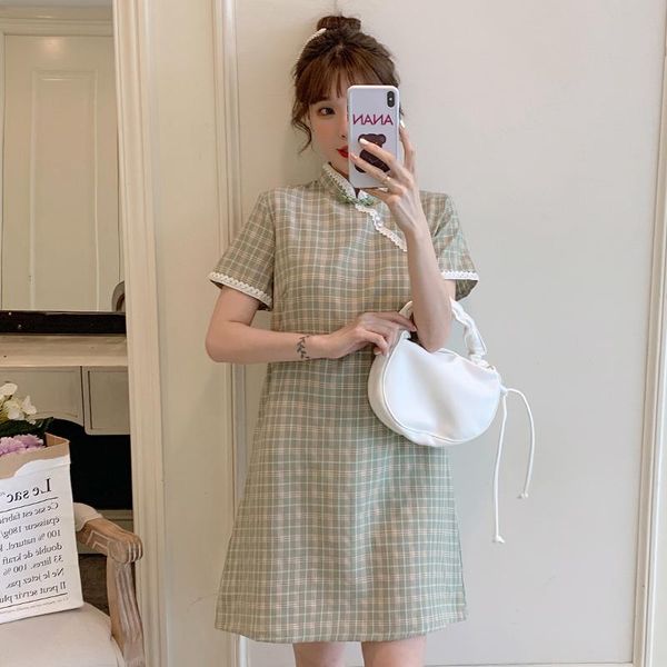 

ethnic clothing make spot check dress 2021 summer modified fat mm modern cheongsam of loose big yards, Red