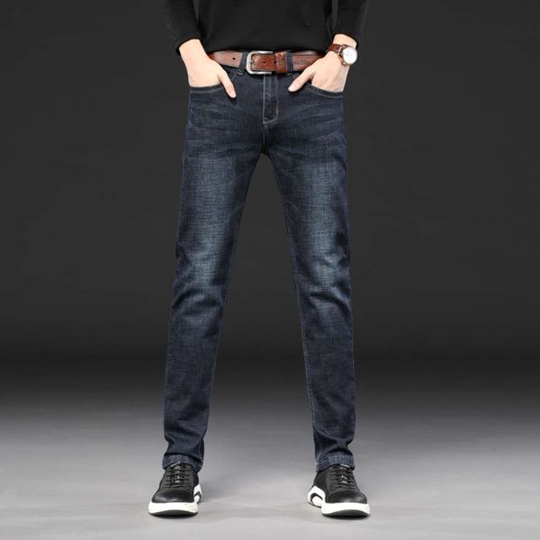 

spring and autumn casual jeans men's loose small straight tube business youth slim little feet tide brand stretch pants, Blue