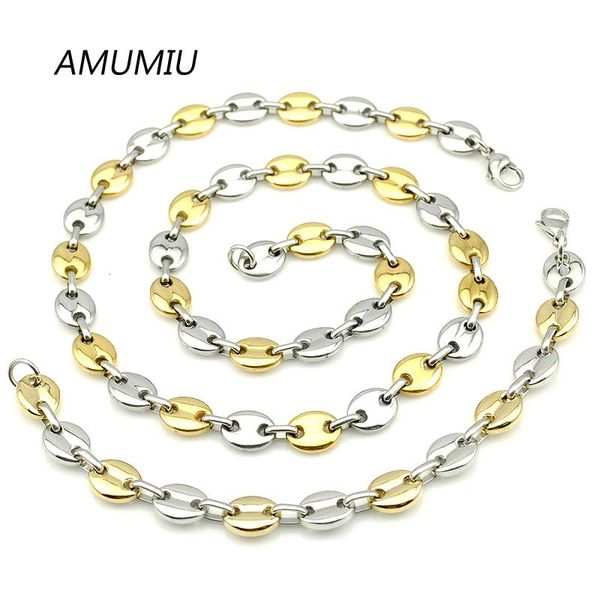 

earrings & necklace amumiu men and women beads gold color stainless steel african jewelry set chain bracelet sets for man lady tz060, Silver