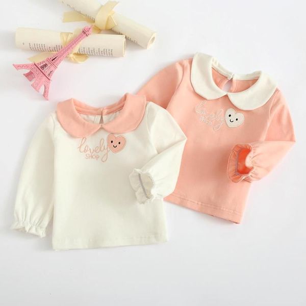 

sleeve children's long 2021 spring new cotton t-shirt foreign girl's lapel embroidered bottomed shirt, Blue