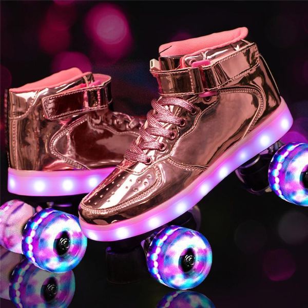

new light roller skates led charge 7 color flash shoes double row 4 wheel roller skates children adults flash