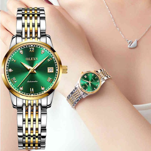 

olevs luxury watches for women fashion business automatic mechanical stianless steel waterproof lady bracelet, Slivery;brown