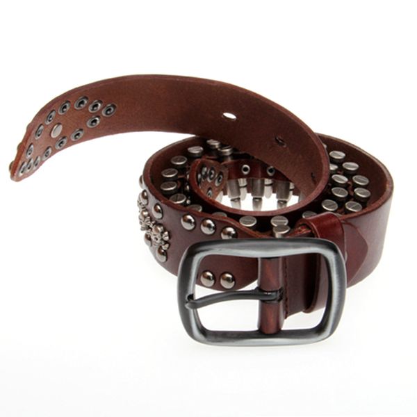 

2021 new punk metal design for men of superior quality rock rebite bullet rivet cow leather genuine motorcycle belt waistband rcir, Black;brown