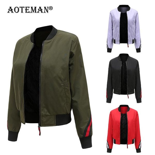 

women's jackets ladies short bomber cotton color matching baseball uniforms casual sports women fashion female all-match, Black;brown