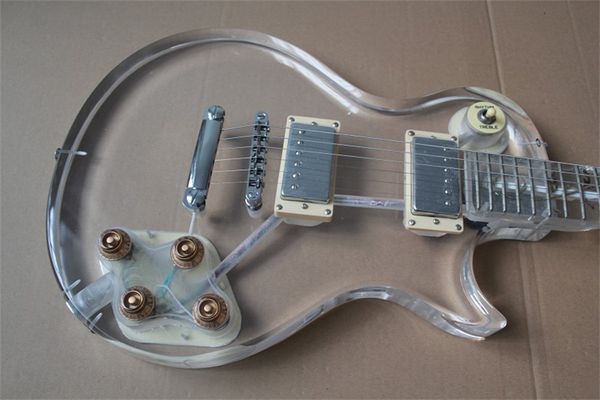 

custom acrylic crystal plexiglass electric guitar color led lights flashing maple xylophone neck