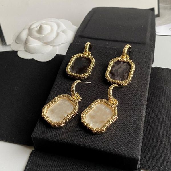 

dangle & chandelier square brass with steel plated real gold color retaining earrings, Silver
