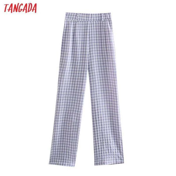 

tangada women purple plaid print suit pants trousers vintage style side zipper lady pants pantalon qd21 210609, Black;white