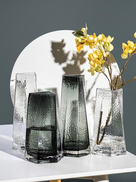 

creative triangular mouth cold pattern glass vase, light luxury european style deskcafe living room with dried flowers vase