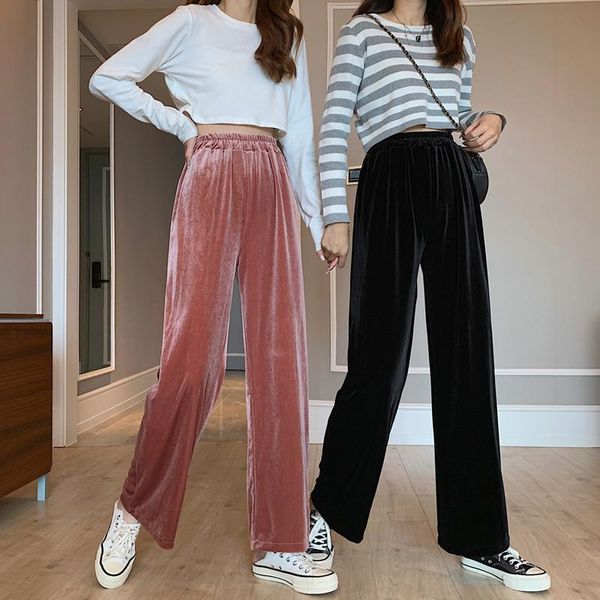 

oversize 5xl women's pants straight trousers wide leg female full length street wear vintage gold velvet pants suits office lady, Black;white